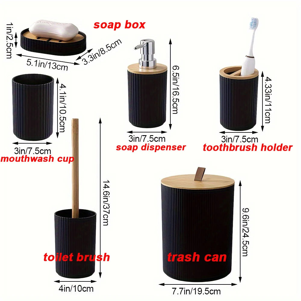 6 Piece Bathroom Set with Trash Can Toothbrush Holder Lotion Soap Dispenser Soap Dish Toilet Brush Bathroom Accessories Set