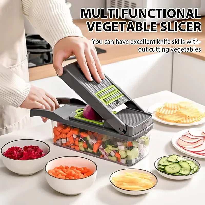 14/16 in 1 Slicer Vegetable Food Chopper Vegetable Cutter Tomato Carrot Grater Cheese French Onion Shredders Kitchen Tool