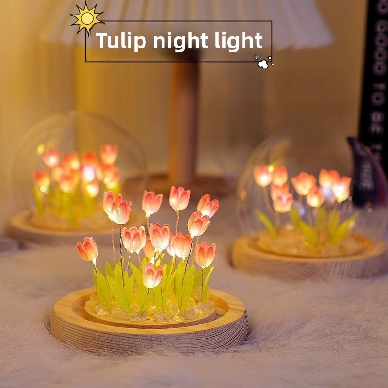 20 Flowers Tulip Finished Night Light Ornament Creative Handmade DIY Simulation Flower Lamp Holiday Gift Decoration