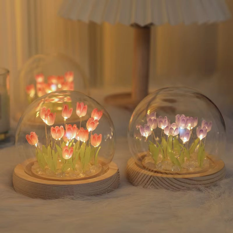 20 Flowers Tulip Finished Night Light Ornament Creative Handmade DIY Simulation Flower Lamp Holiday Gift Decoration