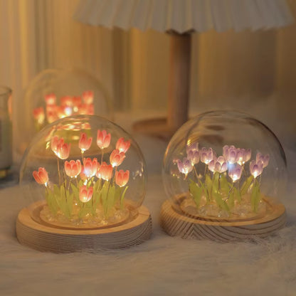 20 Flowers Tulip Finished Night Light Ornament Creative Handmade DIY Simulation Flower Lamp Holiday Gift Decoration