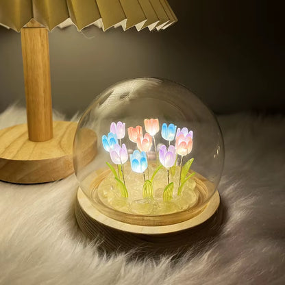 20 Flowers Tulip Finished Night Light Ornament Creative Handmade DIY Simulation Flower Lamp Holiday Gift Decoration