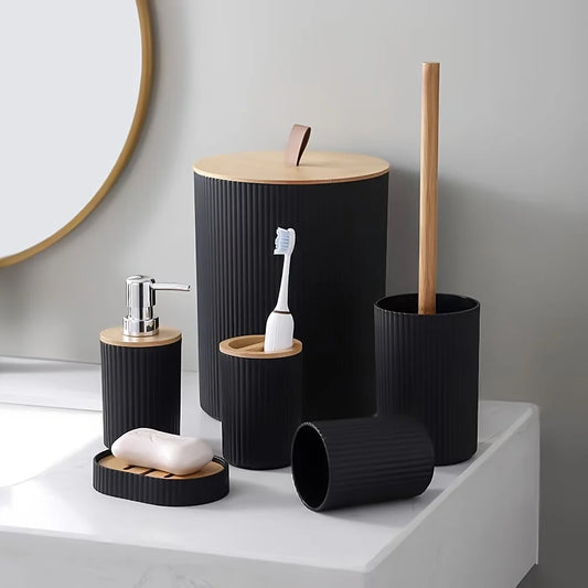6 Piece Bathroom Set with Trash Can Toothbrush Holder Lotion Soap Dispenser Soap Dish Toilet Brush Bathroom Accessories Set