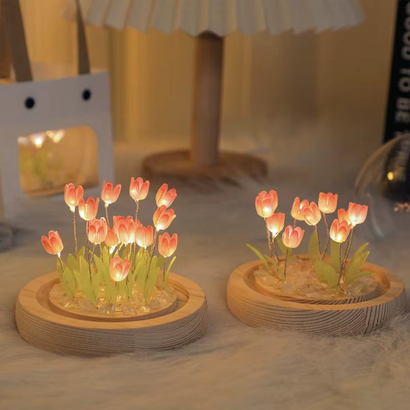 20 Flowers Tulip Finished Night Light Ornament Creative Handmade DIY Simulation Flower Lamp Holiday Gift Decoration
